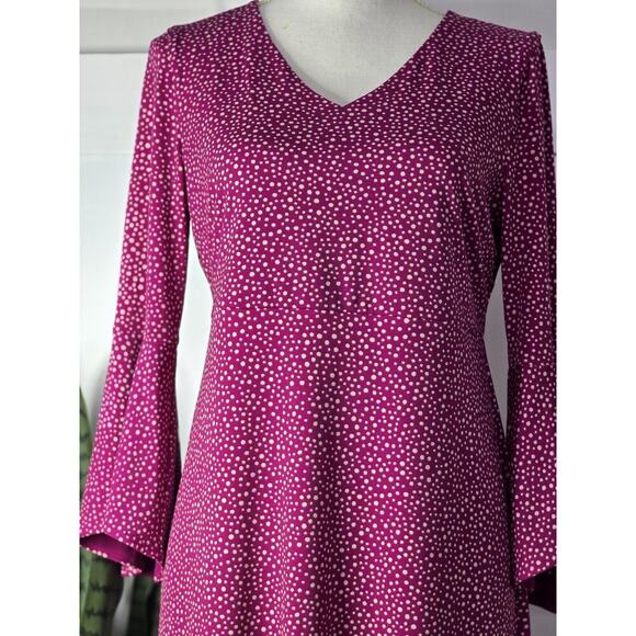 Chicos Womens Small Raspberry Polka Dot Flare Sleeve A Line Dress Lined Vneck - Picture 3 of 6